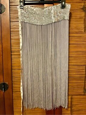 Silver sequin fringe belly dance skirt